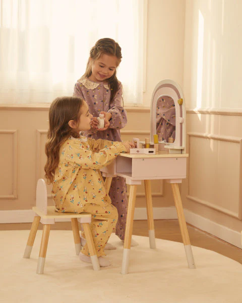 Children playing with wooden toys